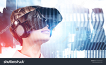Width 150px stock photo blonde woman in vr headset over blurry moscow city panorama concept of hi tech and virtual tourism 1576461829